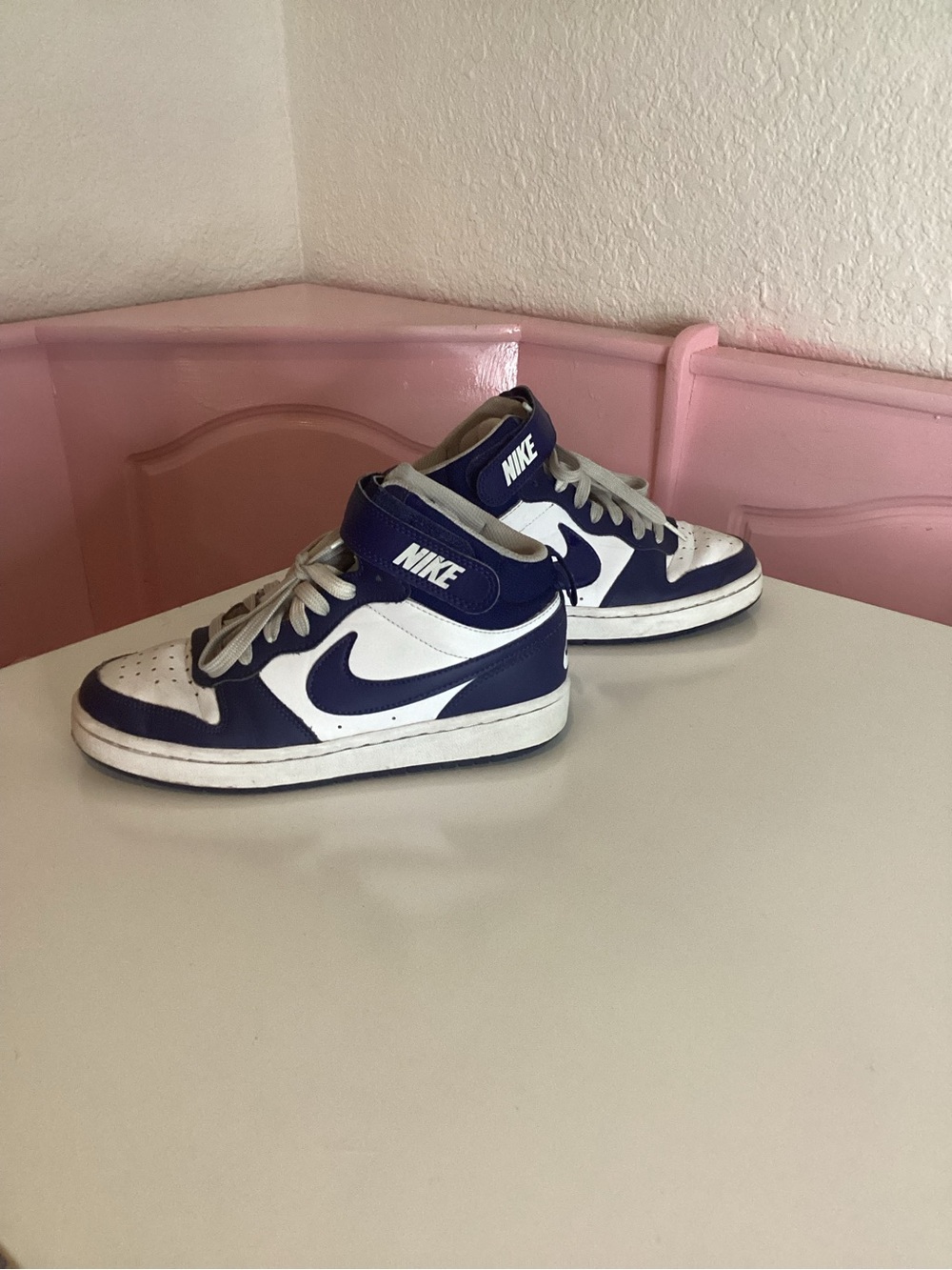 Kids Nike Court Borough Shoes Navy Blue/ White 4.5 Y Air Play